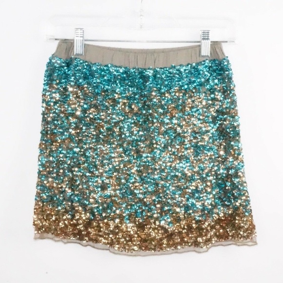 Peek Other - Peek Girls Blue And Gold Sequin Skirt Sz XL 10
